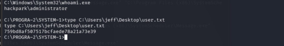 user.txt flag: 759bd8af507517bcfaede78a21a73e39
